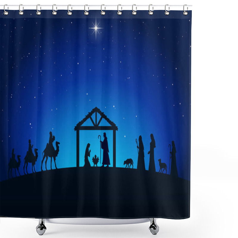 Personality  Christmas Nativity Scene In The Desert At Night Shower Curtains