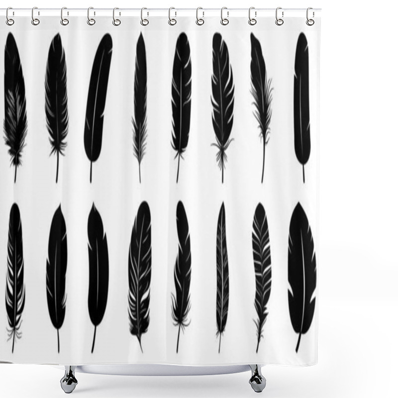 Personality  Feather Black Icon. Feather Icons Set. Various Feathers. Vector Illustration. Shower Curtains