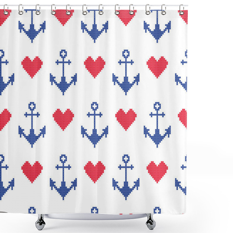 Personality  Seamless Pattern With Anchors. Sea Ornament. Shower Curtains