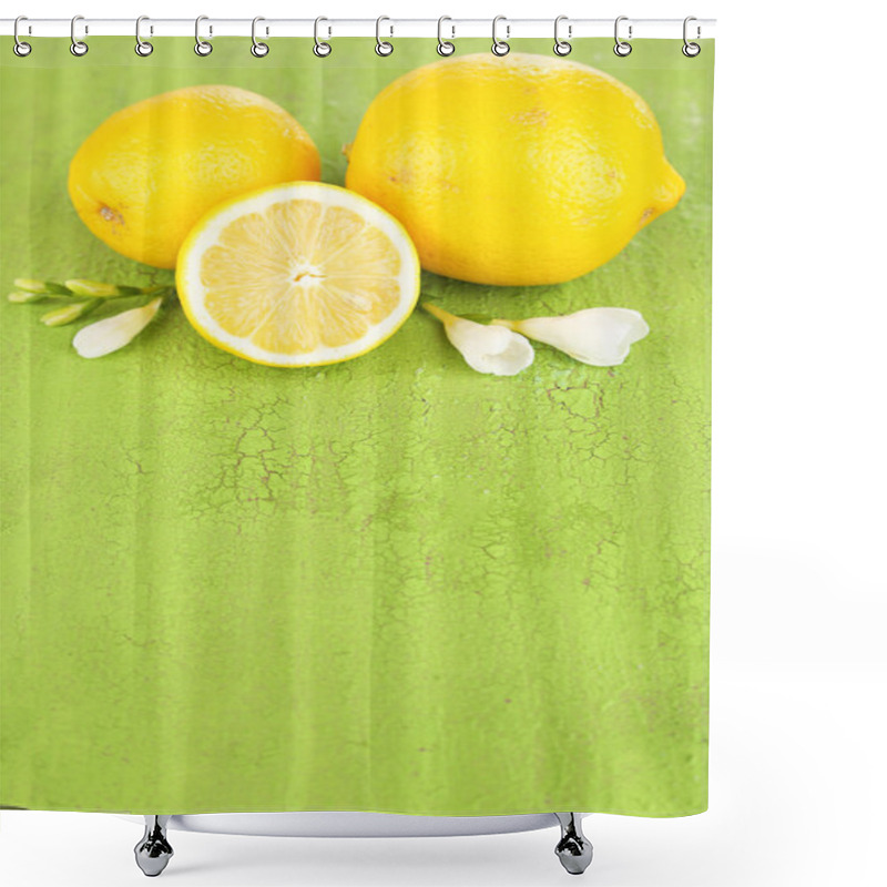 Personality  Fresh Lemons And Lavender On Green Table Shower Curtains