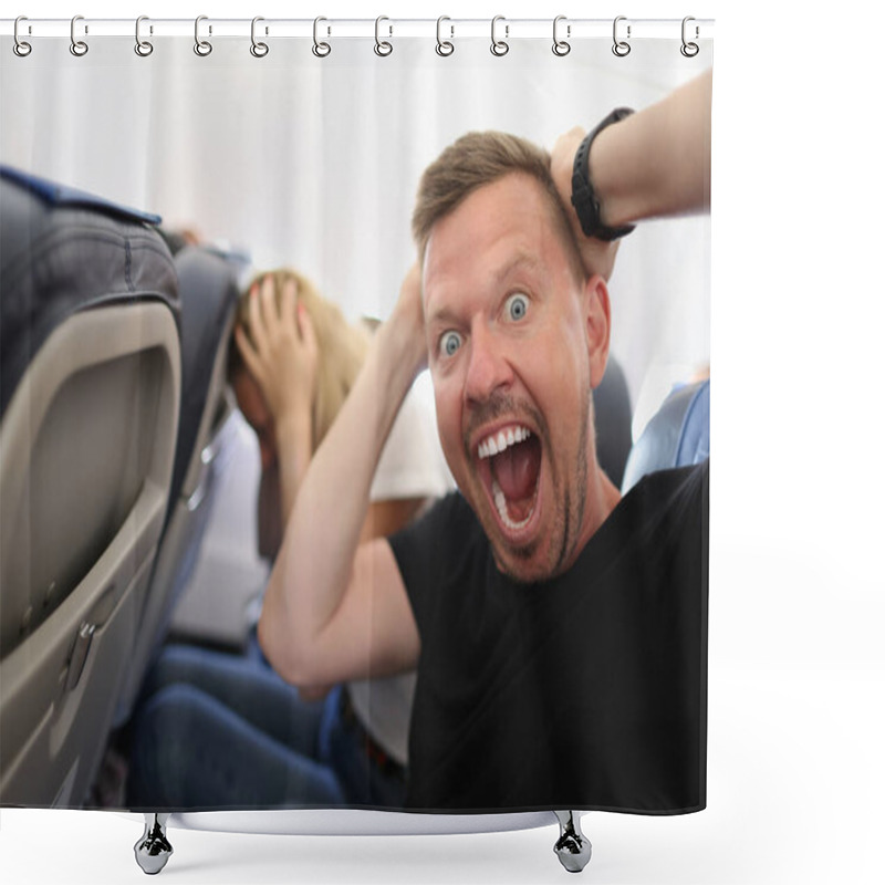 Personality  Man Flying In Airplane And Screaming In Fear Shower Curtains