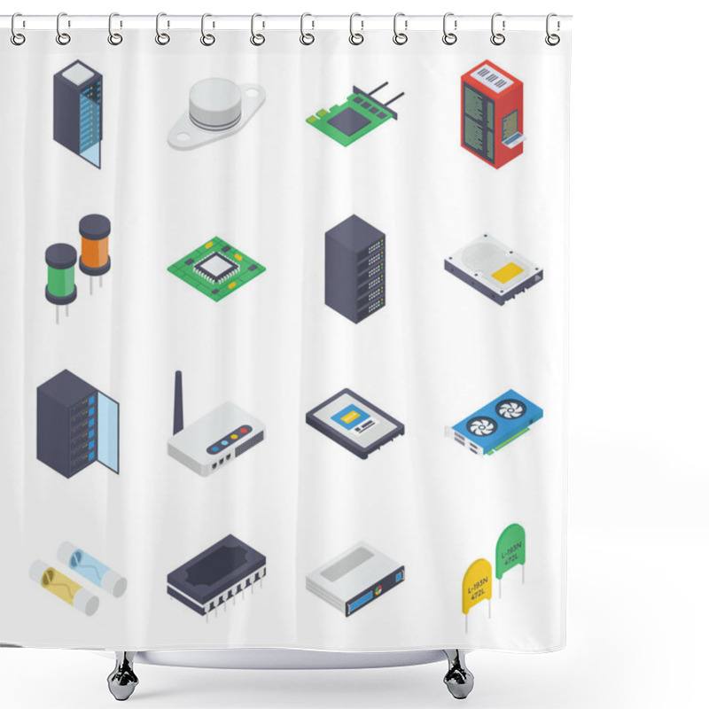 Personality  PC Hardware Isometric Vectors Pack  Shower Curtains