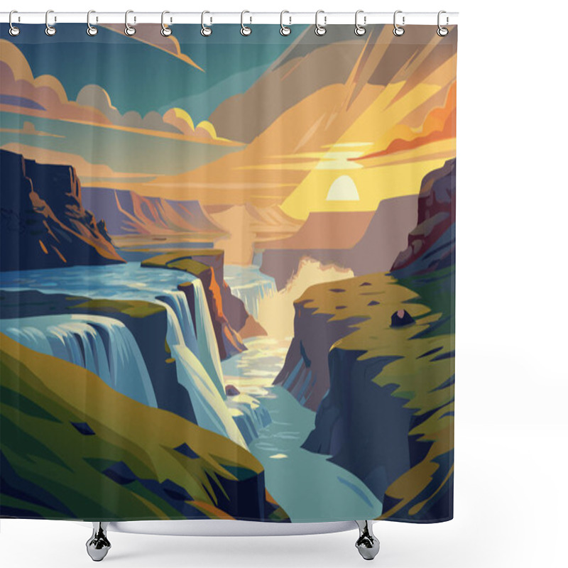 Personality  Beautiful Landscape Of Iceland. Vector Illustration Shower Curtains