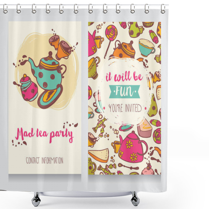 Personality  Invitation Card For Mad Tea Party Or Cute Funny Business Card For Tea Room Shower Curtains