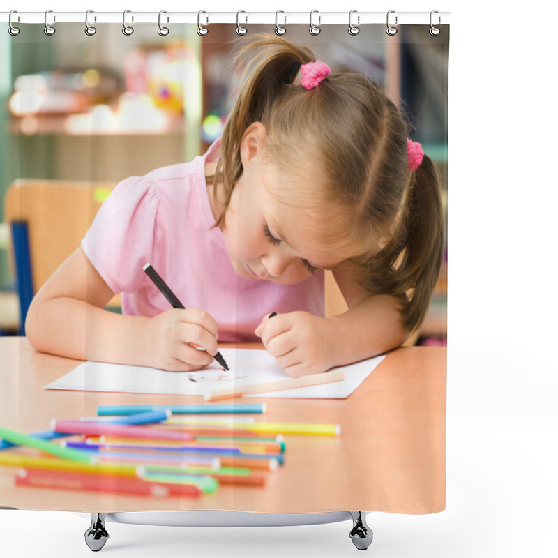 Personality  Little Girl Is Drawing With Felt-tip Pen Shower Curtains