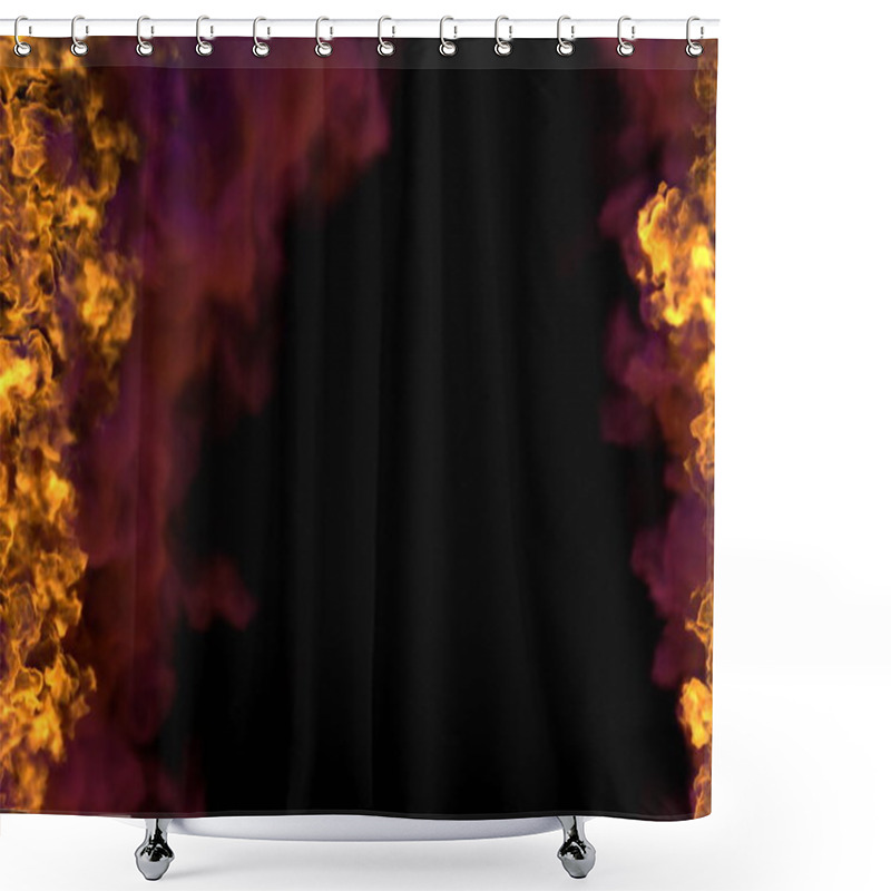 Personality  Fire 3D Illustration Of Mysterious Glowing Fire Frame Isolated On Black Background With Heavy Smoke - Top And Bottom Are Empty, Fire Lines From Sides Left And Right Shower Curtains