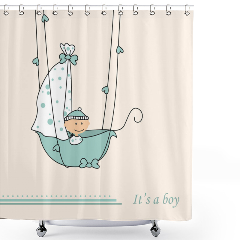 Personality  Baby Boy Arrival Announcement Retro Card Shower Curtains