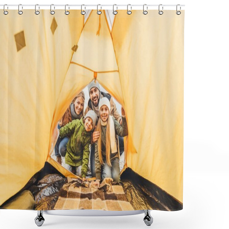 Personality  Family Looking At Camping Tent Shower Curtains