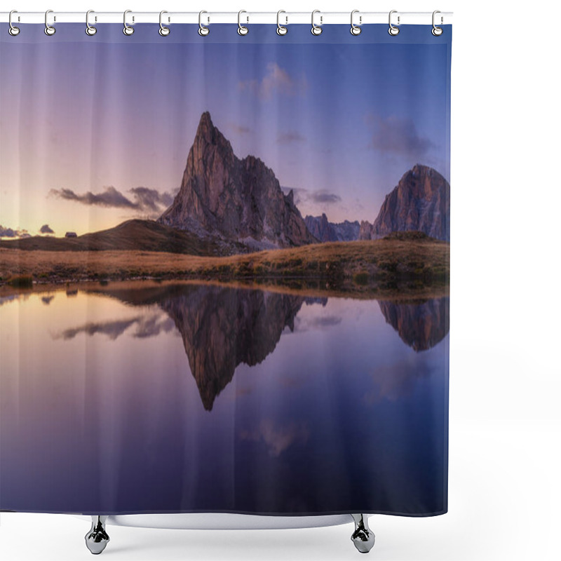 Personality  High Mountains And Reflection On The Surface Of The Lake. Giau Pass, Dolomite Alps, Italy. Landscape In The Highlands During Sunset. Photo In High Resolution. Shower Curtains