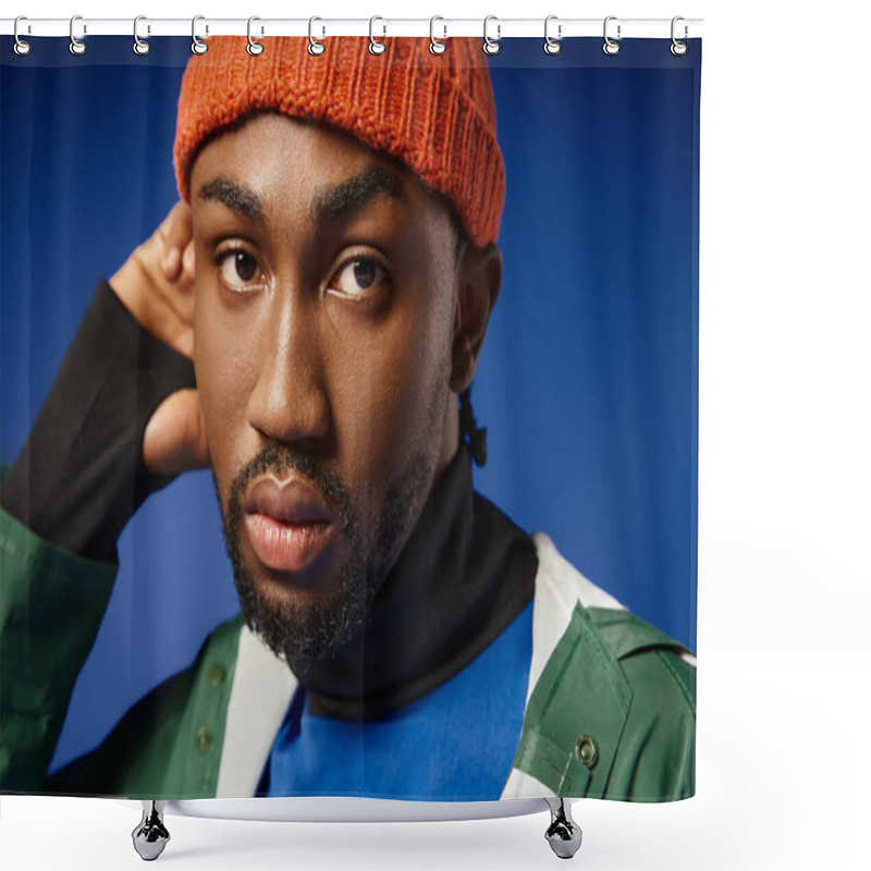 Personality  Multiethnic Couple Posing In Winter Attire With Mountain On Backdrop, African American Man And Woman Shower Curtains