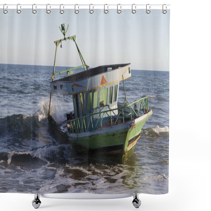 Personality  Boat Near The Shoreline Shower Curtains