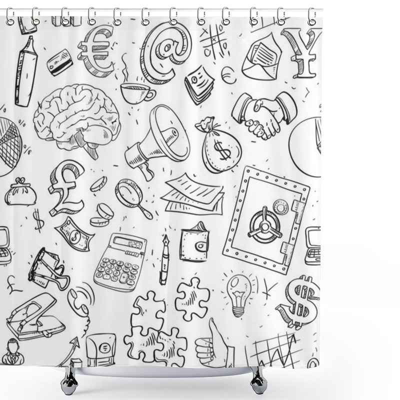 Personality  Seamless Pattern Of Doodles On Business And Money Theme Shower Curtains