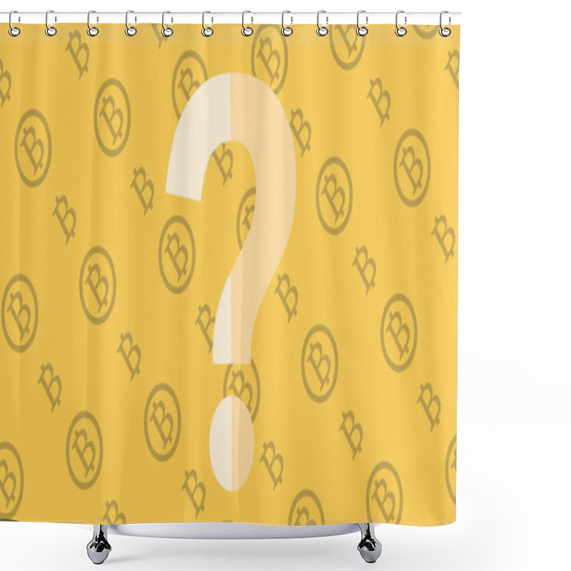 Personality  Question Mark Over Bitcoin Symbols On Yellow Background. Cryptocurrency, Finance, Digital Currency, Blockchain, Investment, Uncertainty Shower Curtains