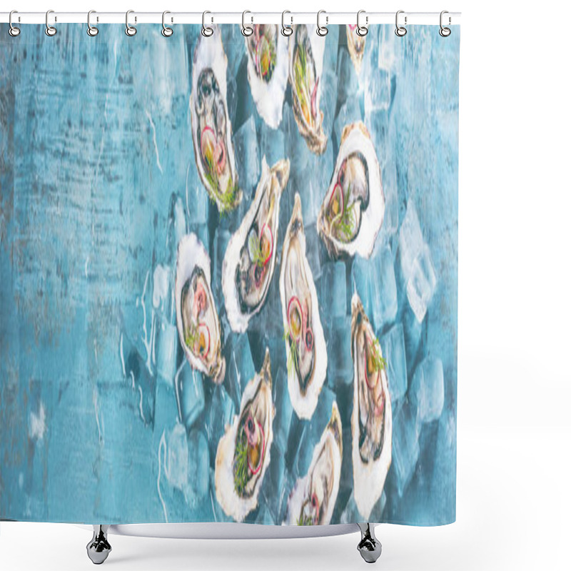 Personality  Fresh Raw Oysters And Lemon On Ice Cubes Shower Curtains