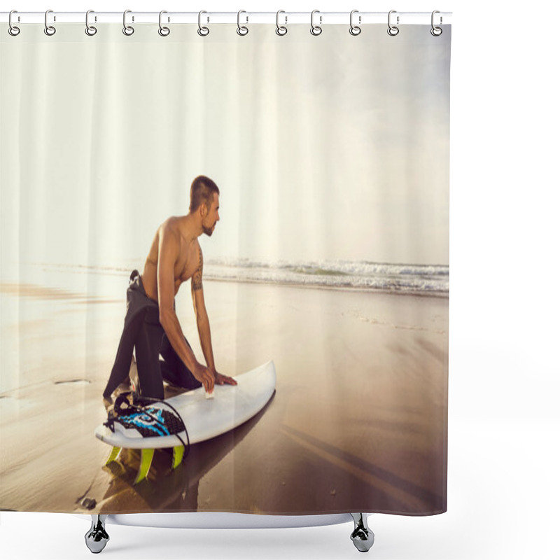 Personality  Surfer Getting Ready For Surf Shower Curtains