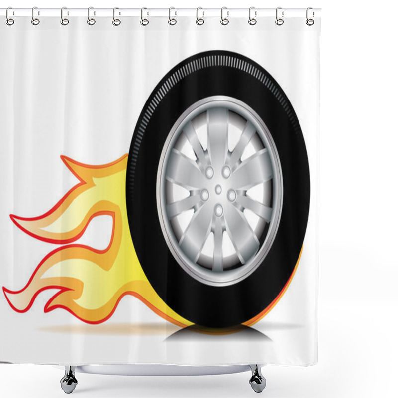 Personality  Single Car Wheel With Flames Trace Shower Curtains