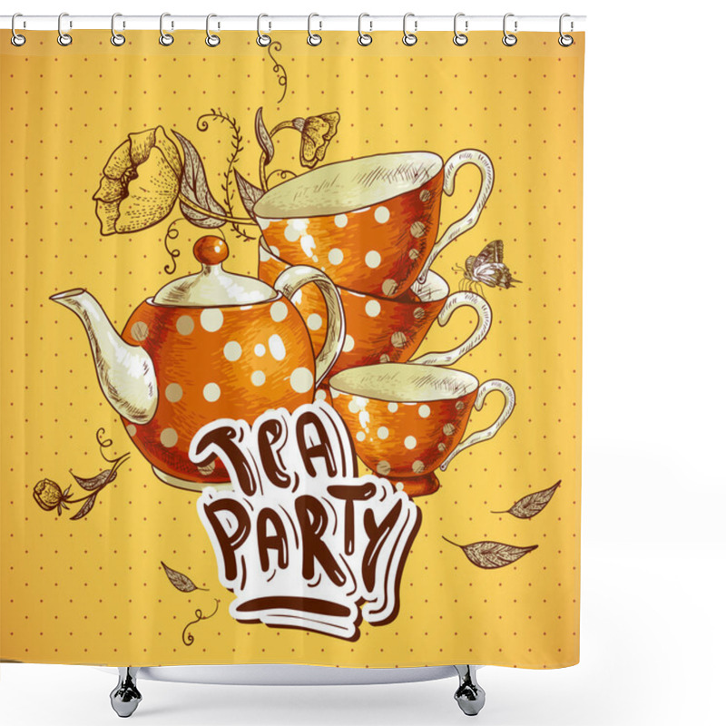 Personality  Tea Party Invitation Card With A Cups And Pot Shower Curtains