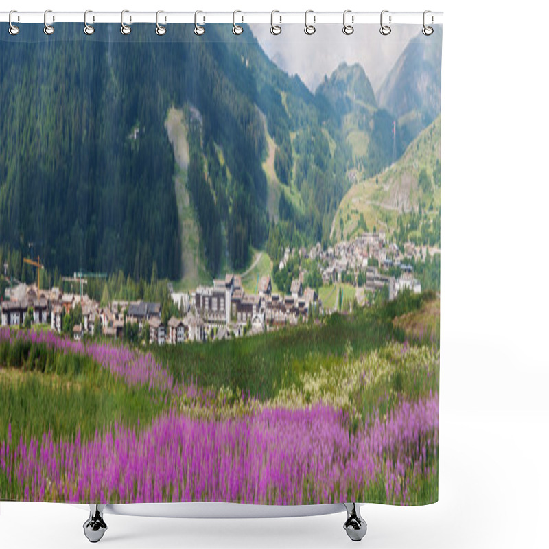 Personality  Panoramicr View Of La Thule On Summer, Small Town In Aosta Valley, Italy Shower Curtains