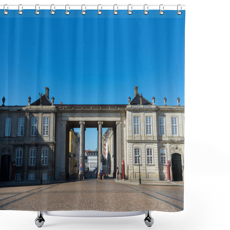 Personality  COPENHAGEN, DENMARK - MAY 6, 2018: Columns And Historical Buildings On Square With Pavement, Copenhagen, Denmark Shower Curtains