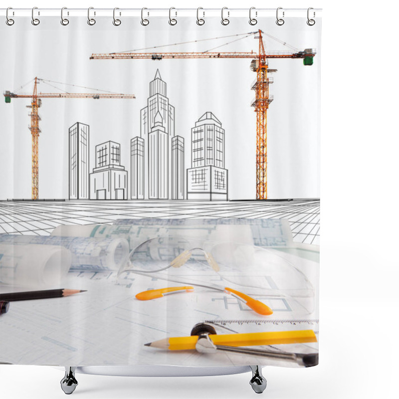 Personality  Two Point Perspective Of Building Construction Shower Curtains