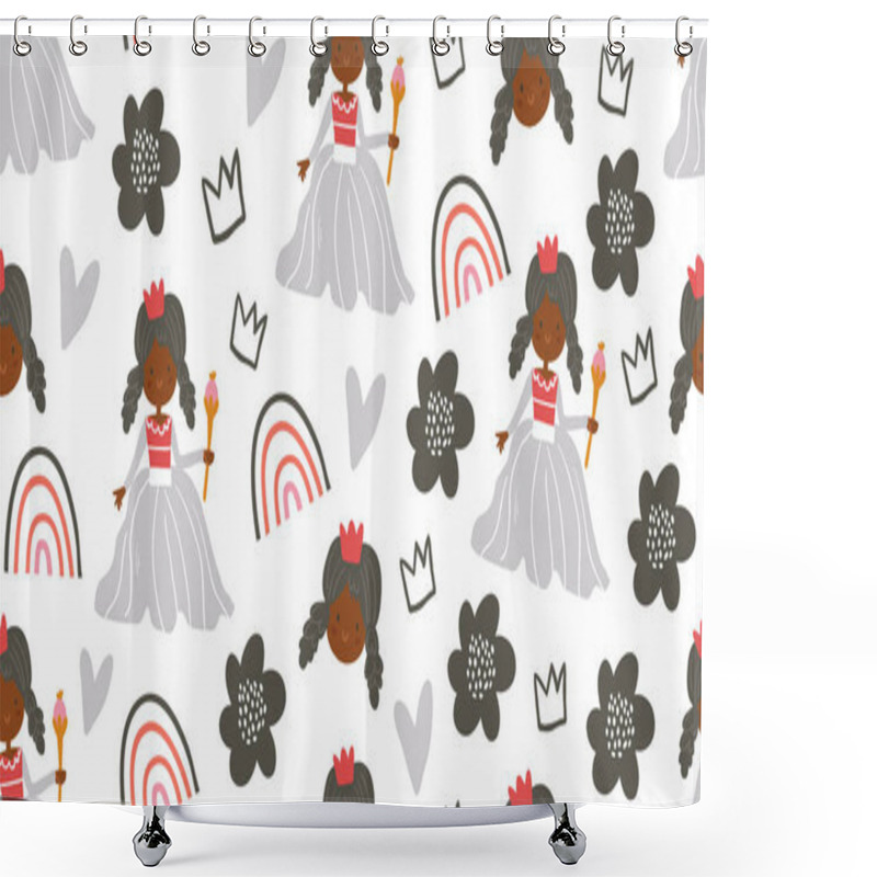 Personality  Childish Seamless Pattern With Princess, Castle Shower Curtains