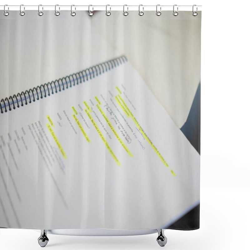 Personality  A Script Of A Play Underlined In Yellow Marker Shower Curtains