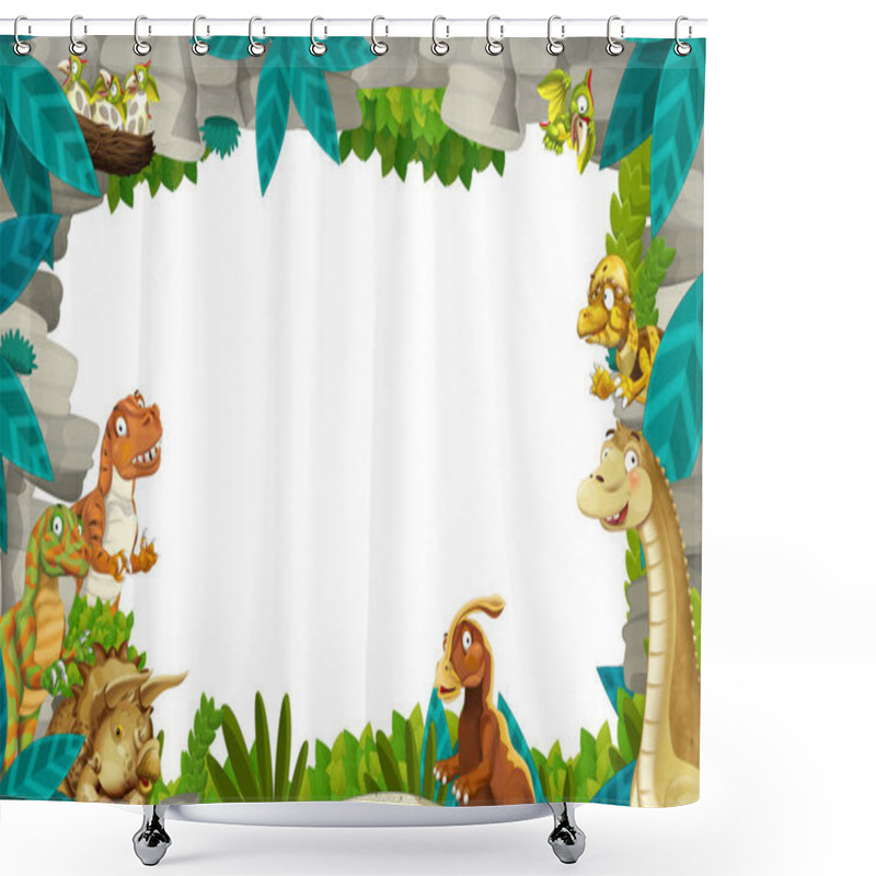 Personality  Cartoon Prehistoric Nature Frame With Dinosaurs Shower Curtains