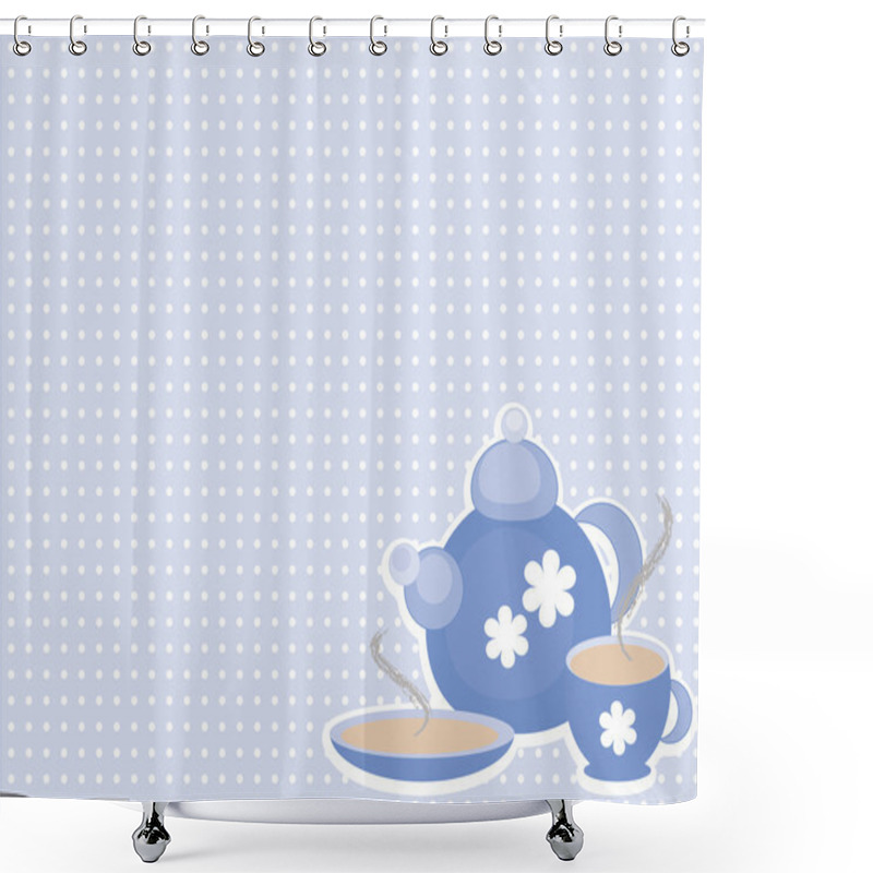 Personality  Background With Tea Set Shower Curtains