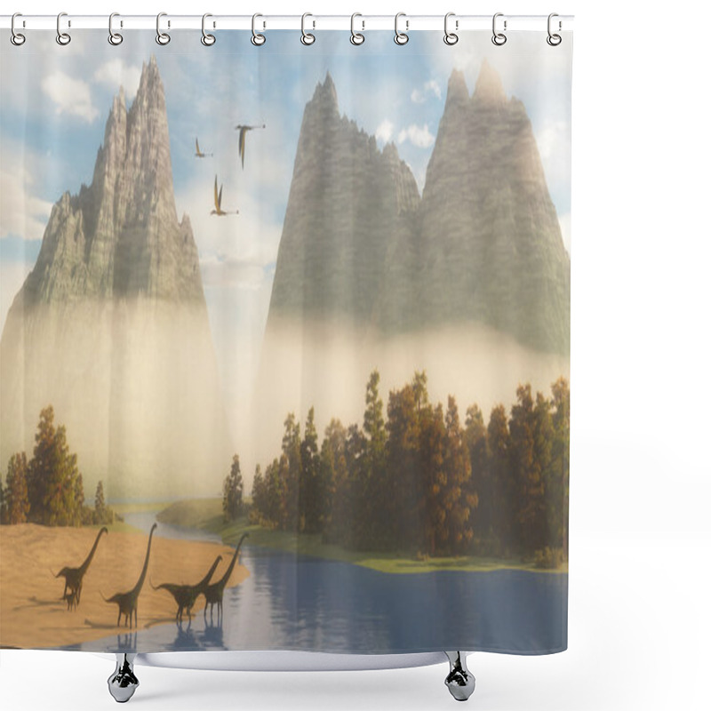 Personality  Jurassic Mamenchisaurus Habitat Shower Curtains