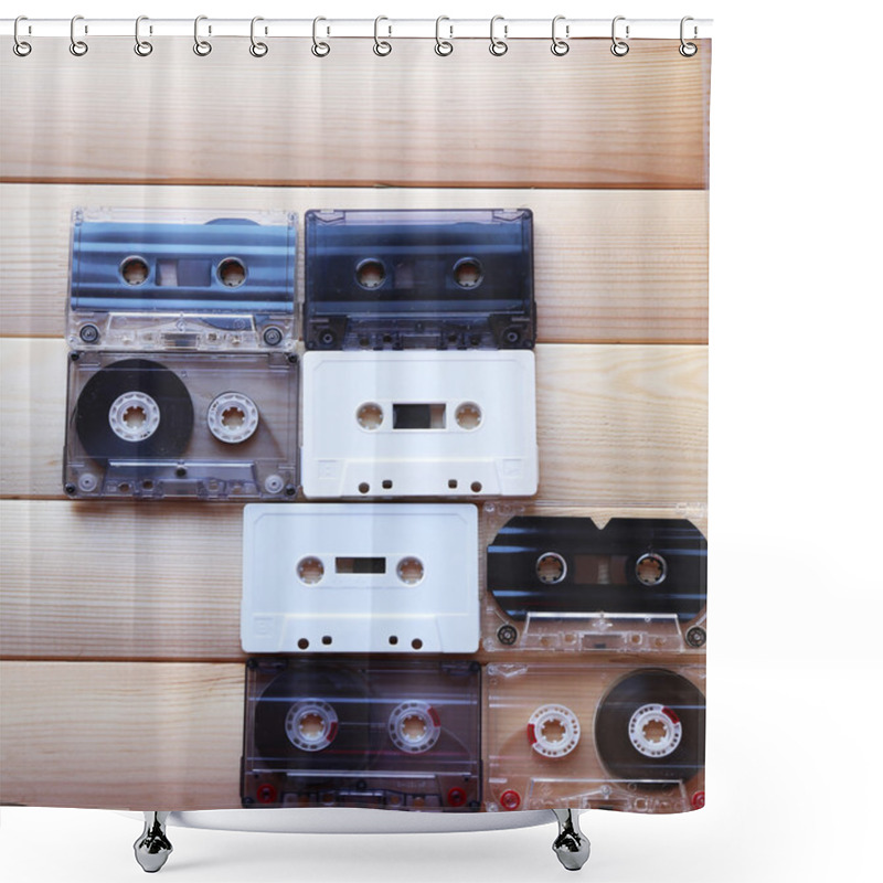 Personality  Collection Of Retro Audio Tapes, Close Up Shower Curtains