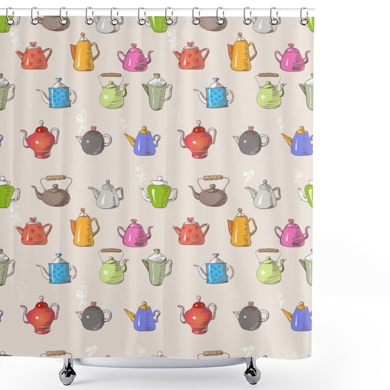 Personality  Seamless Background With Teapots Shower Curtains