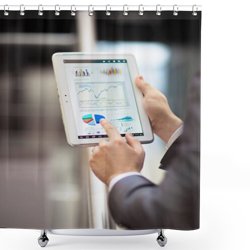 Personality  Business Person Analyzing Financial Statistics Displayed On The Tablet Screen Shower Curtains