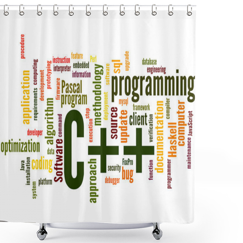 Personality  C++ Programming, Word Cloud Concept 5 Shower Curtains