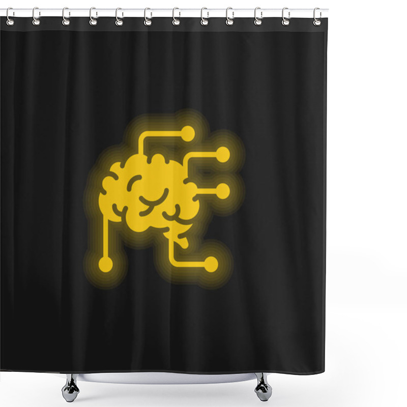 Personality  Brain Yellow Glowing Neon Icon Shower Curtains