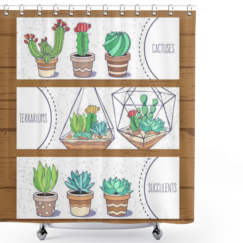 Personality  Succulents And Cactus Banners Shower Curtains