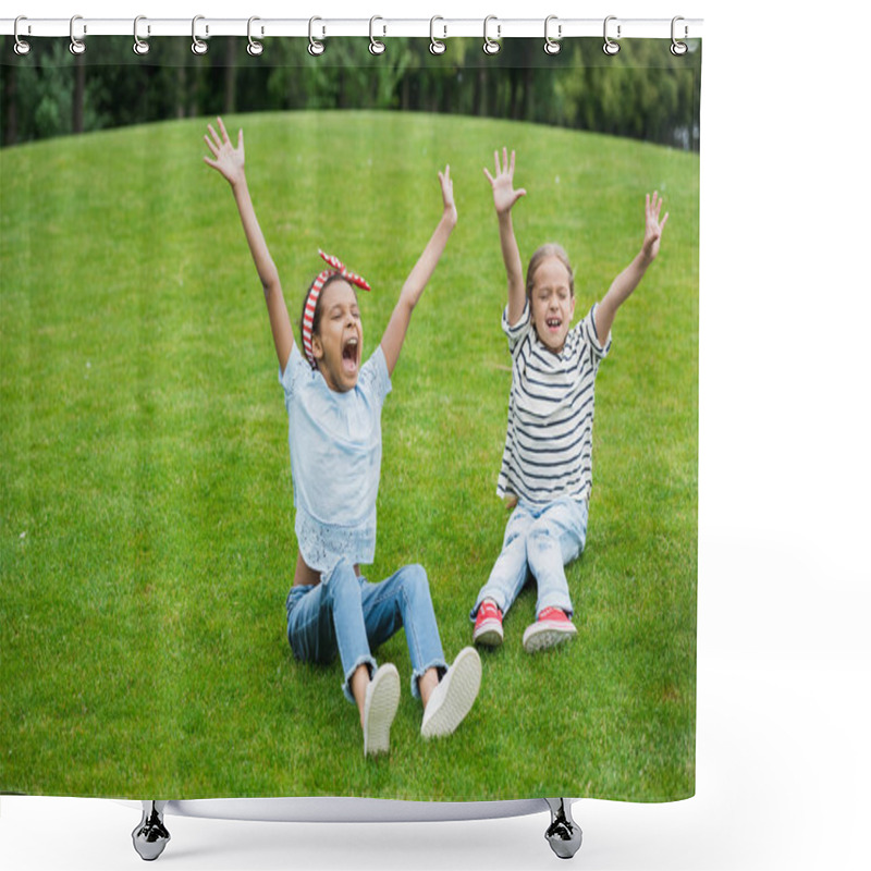 Personality  Multiethnic Children Playing In Park Shower Curtains