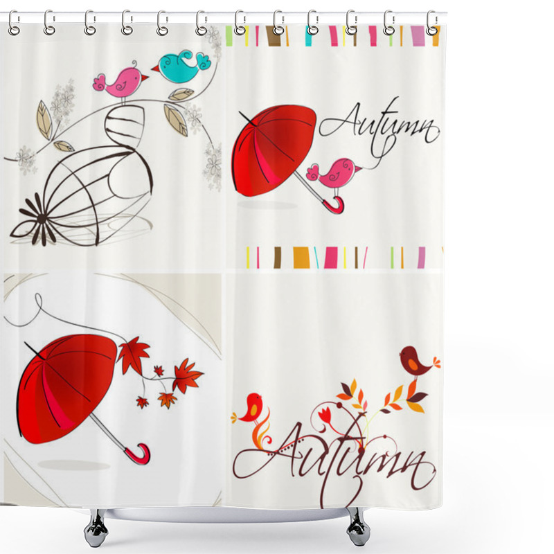 Personality  Set Of Cute Autumn Illustrations Shower Curtains