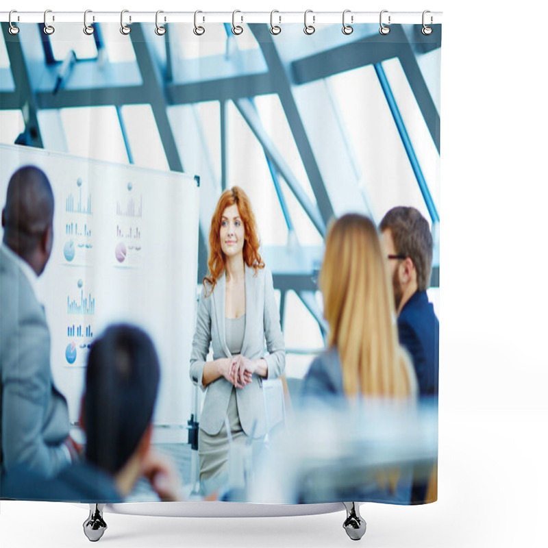 Personality  Teacher Standing By Board With Financial Data Shower Curtains