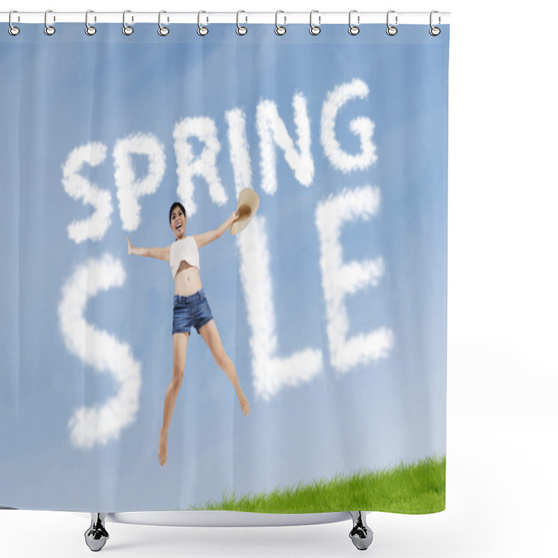 Personality  Woman With Spring Sale Sign Shower Curtains