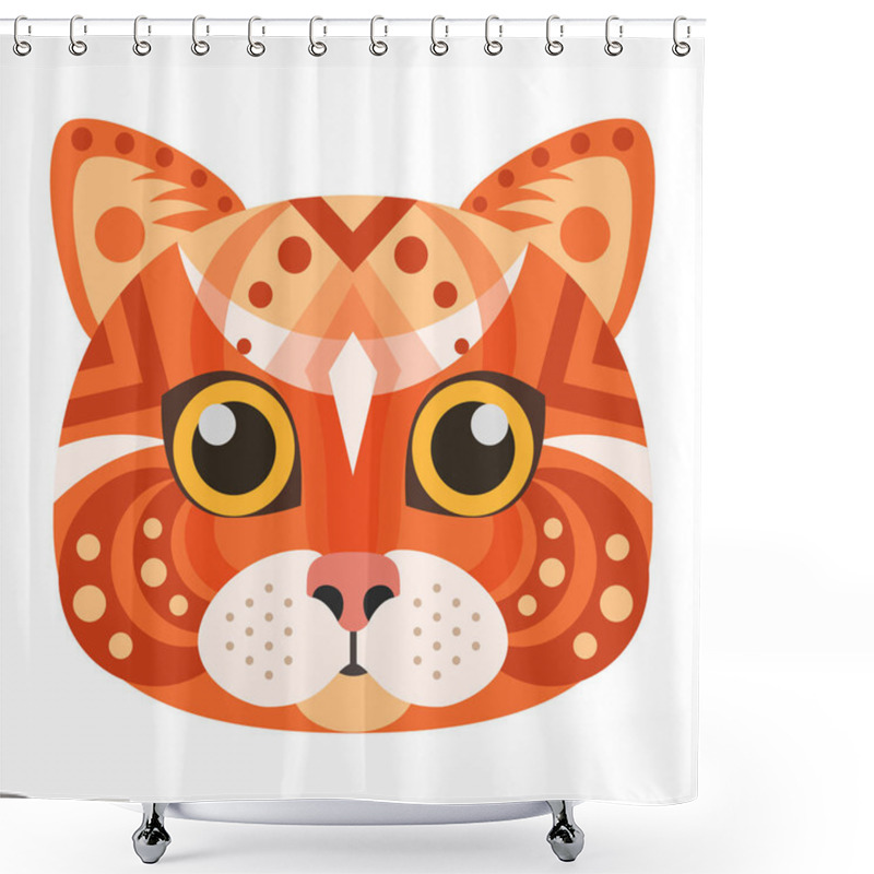 Personality  Red Cat Head Logo. Vector Decorative Emblem. Shower Curtains