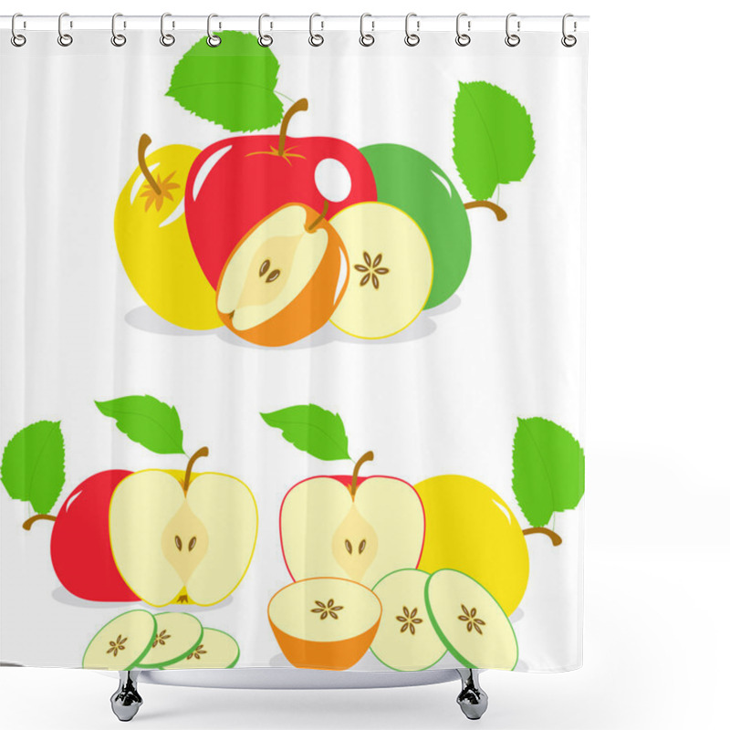 Personality  Green And Red Apples Slices, Collection Of Vector Illustrations On A Transparent Background Shower Curtains