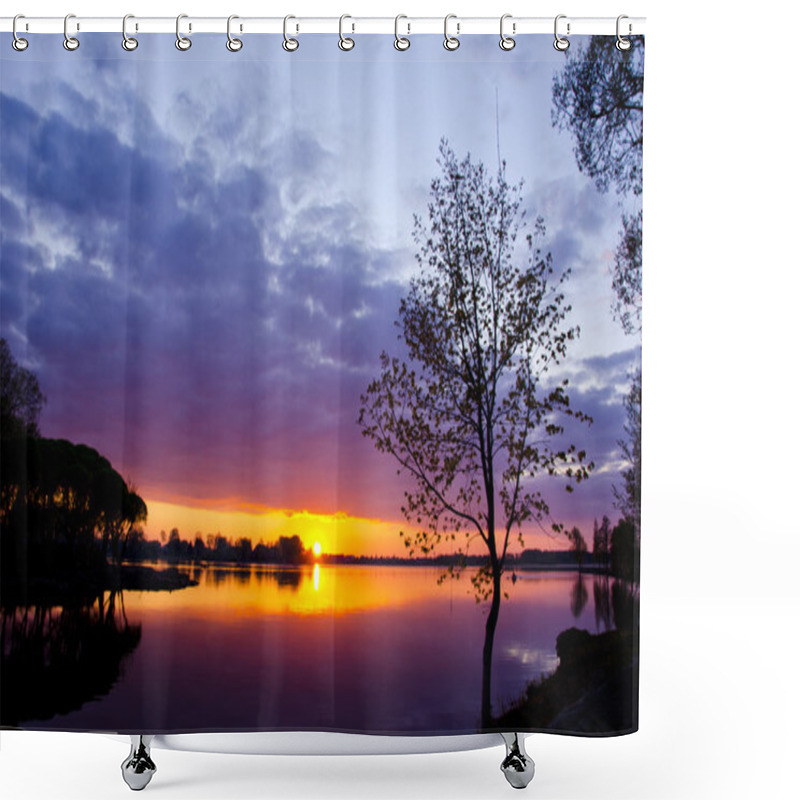 Personality  Beautiful Lake Sunset In Spring Time Shower Curtains