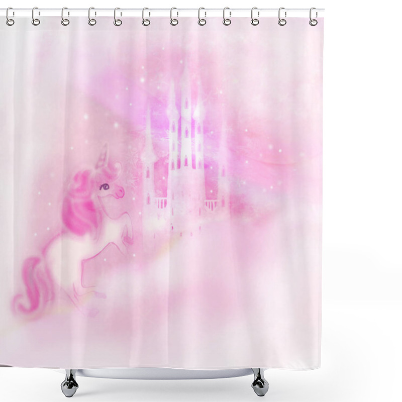 Personality  Castle In The Clouds And Cute Unicorn Shower Curtains