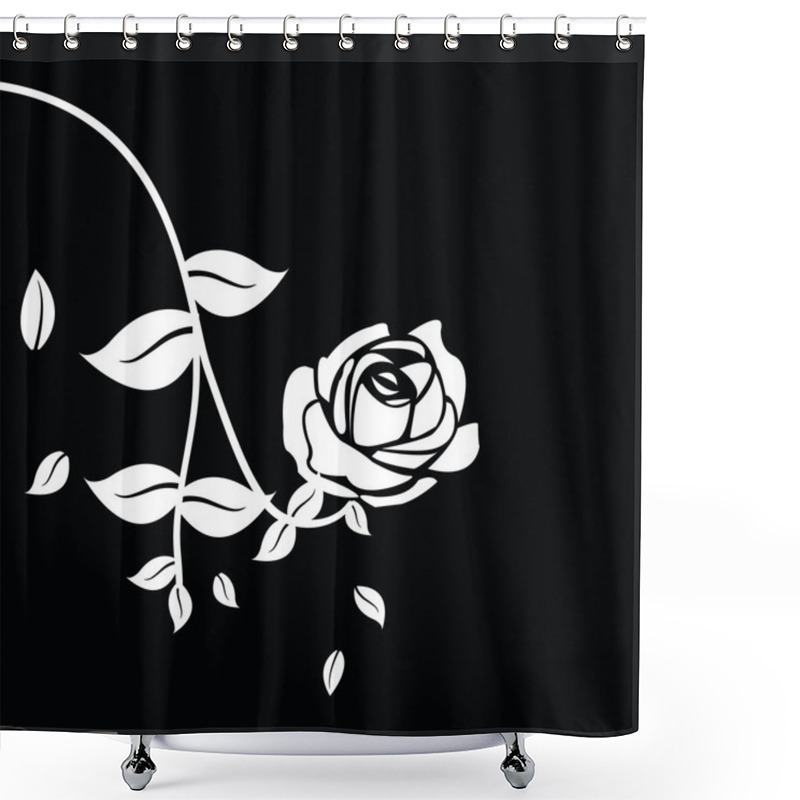 Personality  Black Silhouette Of Rose With Leaves Shower Curtains