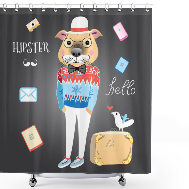 Personality  Hipster Dog Shower Curtains