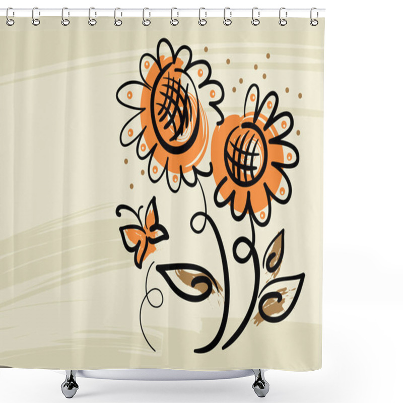 Personality  Floral Background With Sunflowers And Butterfly Shower Curtains