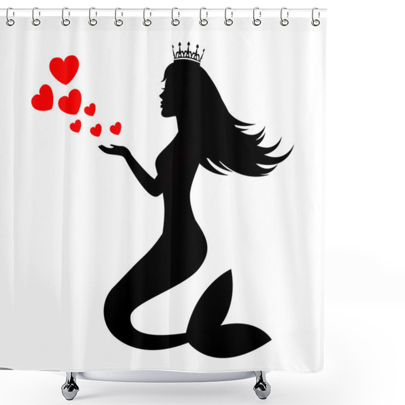 Personality  Mermaid Silhouette With Hearts Shower Curtains