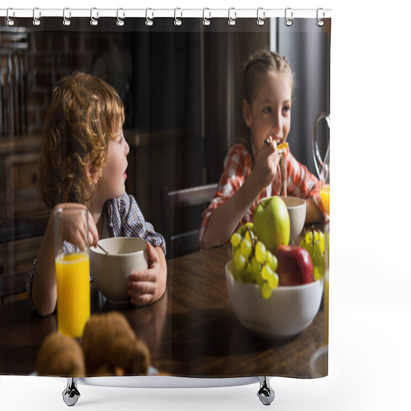 Personality  Siblings Eating Breakfast Shower Curtains