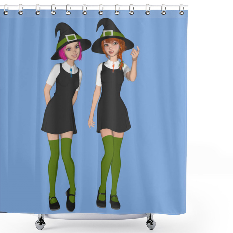 Personality  Two Pretty Best Friends Teenage Schoolgirl Witches Shower Curtains