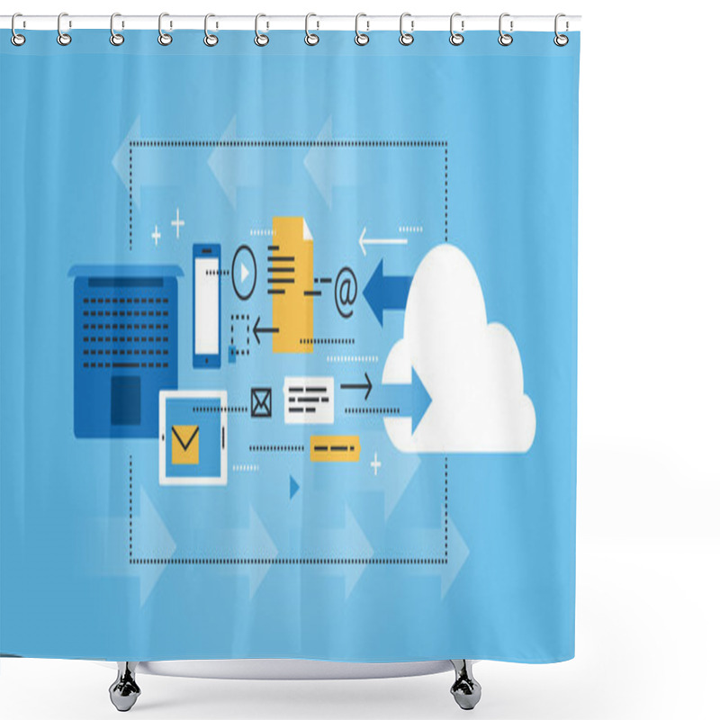 Personality  Flat Line Design Website Banner Of Cloud Computing, Data Storage Shower Curtains